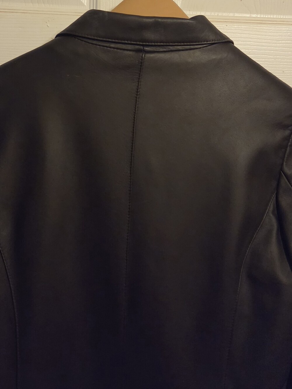 Long Black Leather Button-Front Coat - Picture 12 of 12